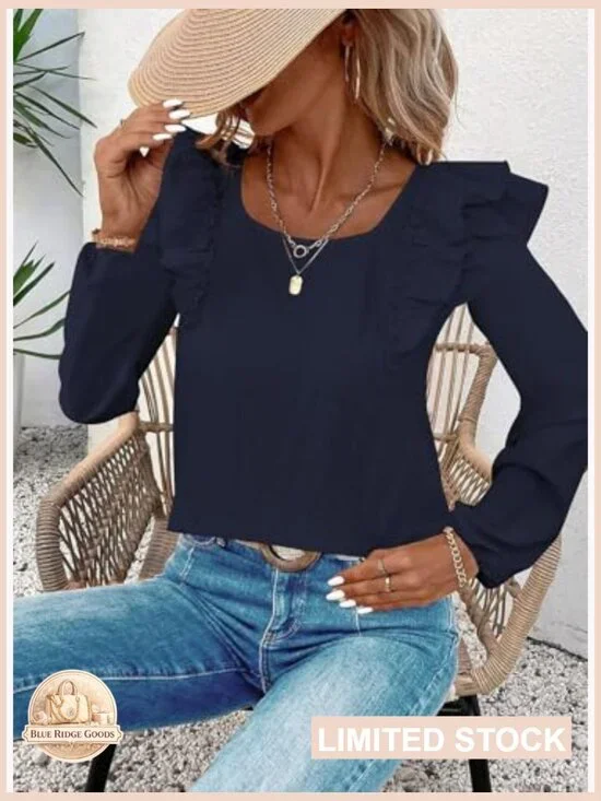 Ruffle Sleeve Tunic Blouse Bow Tie Back Babydoll Style Chiffon Texture - Picture 2 of 7